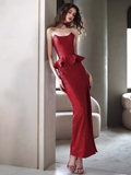 Sexy Mermaid Strapless Red Sequin Slit Long Prom Dresses HZ1024
