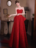 Sexy A Line Sweetheart Red Lace Long Prom Dresses HZ1024