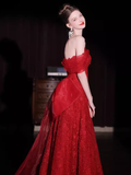 Sexy A Line Sweetheart Red Lace Long Prom Dresses HZ1024