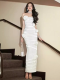 Sexy Mermaid Strapless Satin White Long Prom Dress HZ1024