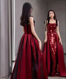 Simple A Line Burgundy Sequin Long Prom Dresses HZ1024