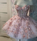 Vintage Short Pink Homecoming Dresses with Flowers HZ1024