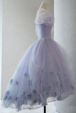 Vintage Light Purple Tulle High Low Floral Homecoming Dress HZ1024