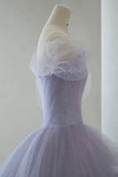 Vintage Light Purple Tulle High Low Floral Homecoming Dress HZ1024