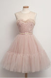 Vintage 50s Blush Pink A-line Hoco Gown With Layered Tulle Skirt Homecoming Dress HZ1024