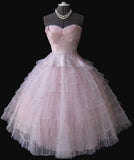 Vintage 50s Sweetheart Pink A-line Hoco Gown With Layered Tulle Skirt Homecoming Dress HZ1024