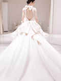 Vintage Ball Gown Scoop Neckline Backless White Long Wedding Dresses HZ1024