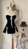 Cute A line Strapless Black Velvet Homecoming Dress With Bowknot HZ1024