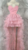 High Low Sweetheart Sleeveless Tulle Pink Long Prom Dresses HZ1024