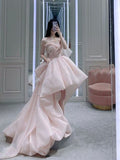 Simple High Low Sweetheart Sleeveless Organza Pink Prom Dress HZ1024