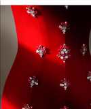 Simple Mermaid Red Tulle Long Prom Dresses HZ1024