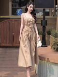 A Line Straps Sleeveless Chiffon Champagne Prom Dress HZ1024