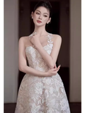 A Line Scoop Sleeveless Lace White Ankle Length Prom Dress HZ1024