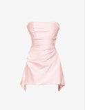 Modest Sheath Strapless Pink Satin Homecoming Dress 21st Birthday Outfit HZ1024