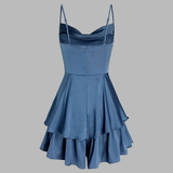 Unique A line Straps Blue Silk Satin Homecoming Dress 18th Birthday Outfits HZ1024