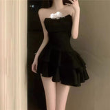 Modest Sheath Strapless Black Satin Homecoming Dress 21st Birthday Outfit HZ1024