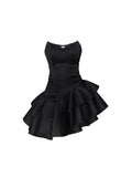Modest Sheath Strapless Black Satin Homecoming Dress 21st Birthday Outfit HZ1024