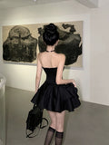 Modest Sheath Strapless Black Satin Homecoming Dress 21st Birthday Outfit HZ1024