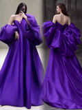 Simple A line Off The Shoulder Satin Grape Long Prom Dresses HZ1024