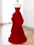Modest Mermaid Strapless Red Satin Long Prom Dresses HZ1024