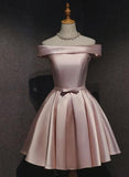Cute Pink Satin Off Shoulder Cute Party Dress Homecoming Dresses Birthday Outfit HZ1024
