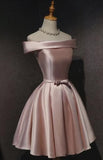 Cute Pink Satin Off Shoulder Cute Party Dress Homecoming Dresses Birthday Outfit HZ1024