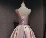 Cute Pink Satin One Shoulder Party Dress Homecoming Dresses Birthday Outfit HZ1024