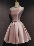 Cute Pink Satin One Shoulder Party Dress Homecoming Dresses Birthday Outfit HZ1024