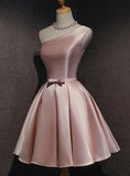Cute Pink Satin One Shoulder Party Dress Homecoming Dresses Birthday Outfit HZ1024