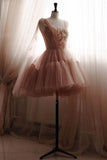 Vintage Ball Gown Straps Pink Tulle Homecoming Dress 18th Birthday Outfits HZ1024