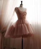 Vintage Ball Gown Straps Pink Tulle Homecoming Dress 18th Birthday Outfits HZ1024