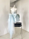 Baby Blue Balletcore Lace Bustier Dress Basque Waist Homecoming Dress Birthday Outfit HZ1024