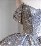Ball Gown Strapless Sequin Silver Long Prom Dresses HZ1024