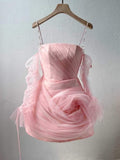 A Line Off The Shoulder Tulle Pink Homecoming Dress Birthday Outfit HZ1024