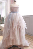 Vintage A Line Spaghetti Straps Blush Puffy Ruffles Prom Dresses HZ1024