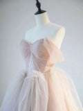 Vintage A Line Off The Shoulder Blush Puffy Ruffles Prom Dresses HZ1024