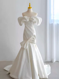 Vintage Mermaid Off The Shoulder Neckline White Long Wedding Dresses HZ1024