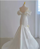 Vintage Mermaid Off The Shoulder Neckline White Long Wedding Dresses HZ1024