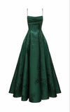 Modest A line Straps Sleeveless Floral Lace Green Prom Dress HZ1024