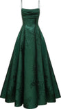 Modest A line Straps Sleeveless Floral Lace Green Prom Dress HZ1024