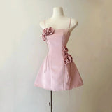 Simple A line Spaghetti Straps Satin Short Homecoming Dress Pink Birthday Dress HZ1024