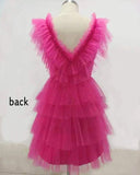 A Line Pink V Neck Tiered Homecoming Dress 18th Birthday Outfit HZ1024