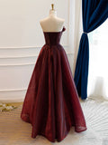 Vintage A-Line Burgundy Organza Burgundy Long Prom Dress HZ1024