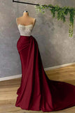 Gorgeous Spaghetti-Straps Pearl Mermaid Prom Dress With Sequins Pleated HZ1024