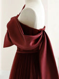 Elegant A Line Burgundy Long Prom Dresses HZ1024