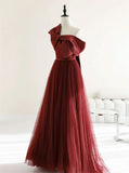 Elegant A Line Burgundy Long Prom Dresses HZ1024