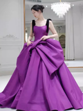 Ball Gown Straps Satin Grape Satin Long Prom Dresses HZ1024