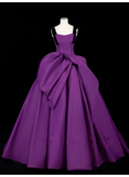 Ball Gown Straps Satin Grape Satin Long Prom Dresses HZ1024