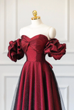 Vintage A line Off The Shoulder Burgundy Tulle Long Evening Dress Prom Dresses HZ1024