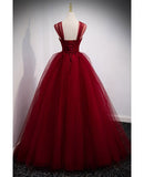 Puffy Ball Gown Burgundy Long Red Prom Dress For Formal Prom Dresses HZ1024
